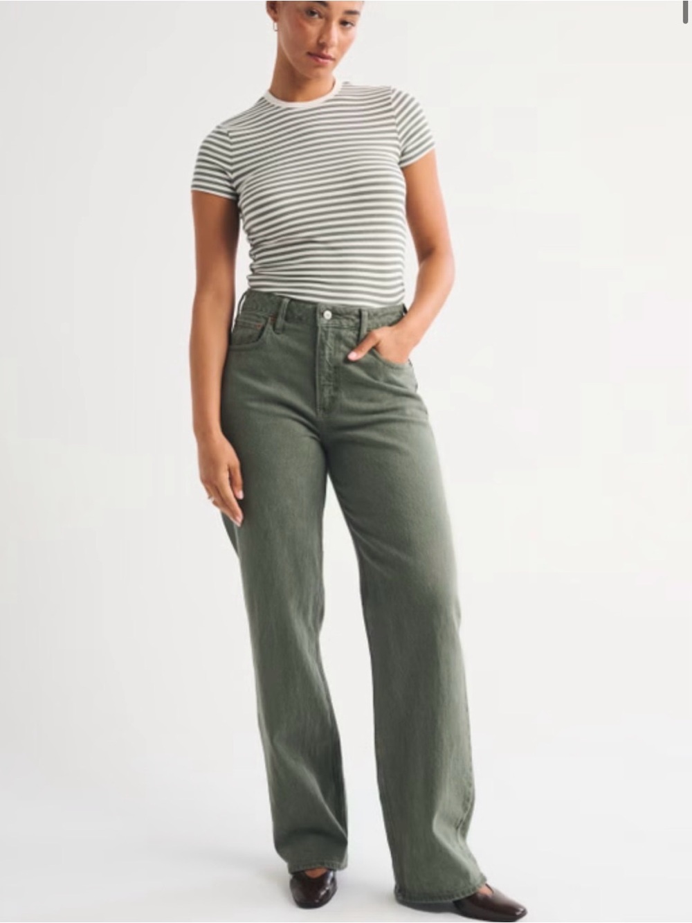 Abercrombie & Fitch curve love Women's green High-Rise Straight Jeans